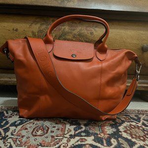 Longchamp Le Pliage Cuir Medium Leather Logo Strap